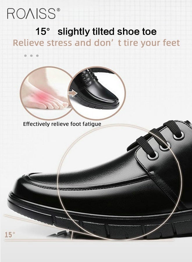 roaiss Formal Wedding Groom Shoes for Men Burnished Premium Textured Soft Sole Comfort Breathable Business Leather Shoes Mens Round Toe Low Top Lace up Front Anti Slip Wear Resistant Work Shoes Black Lightweight - Image 3